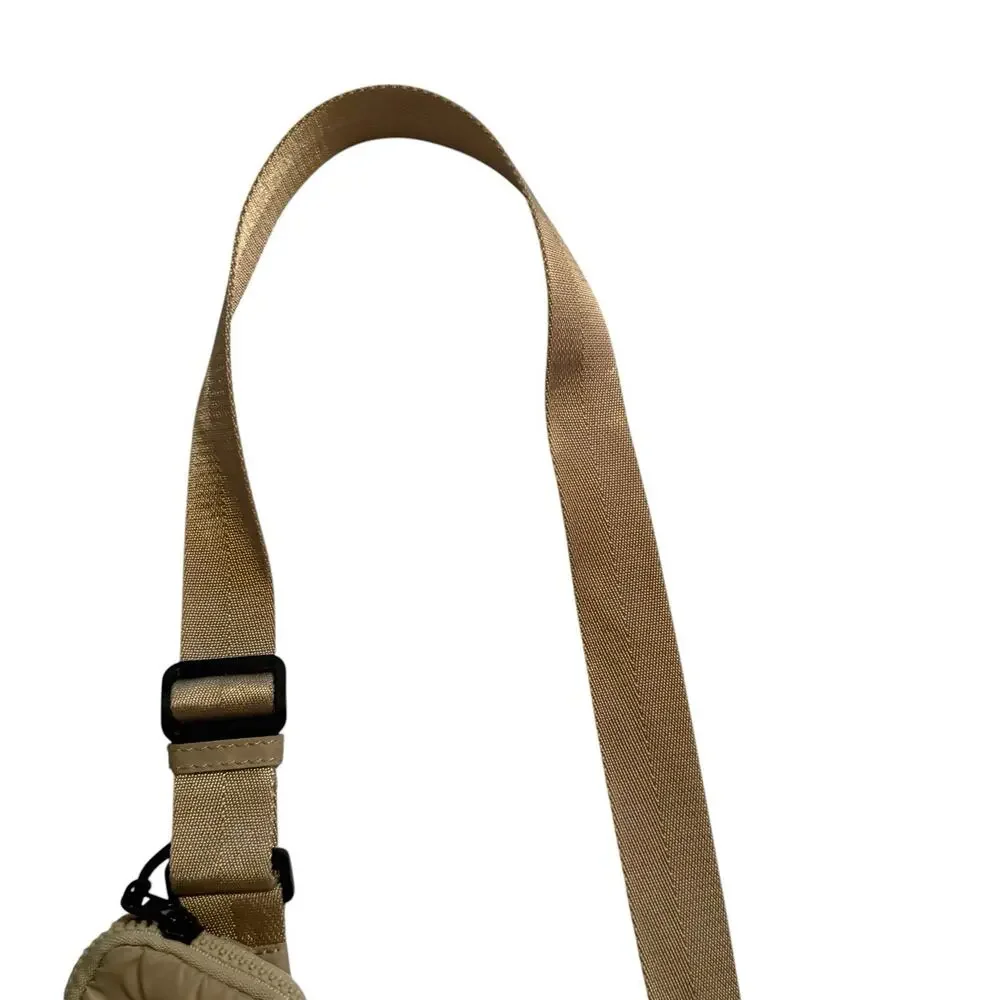 Anthropologie Nylon Crescent Crossbody Bag Beige Half Moon Sling with Mini Pouch - Picture 4 of 9